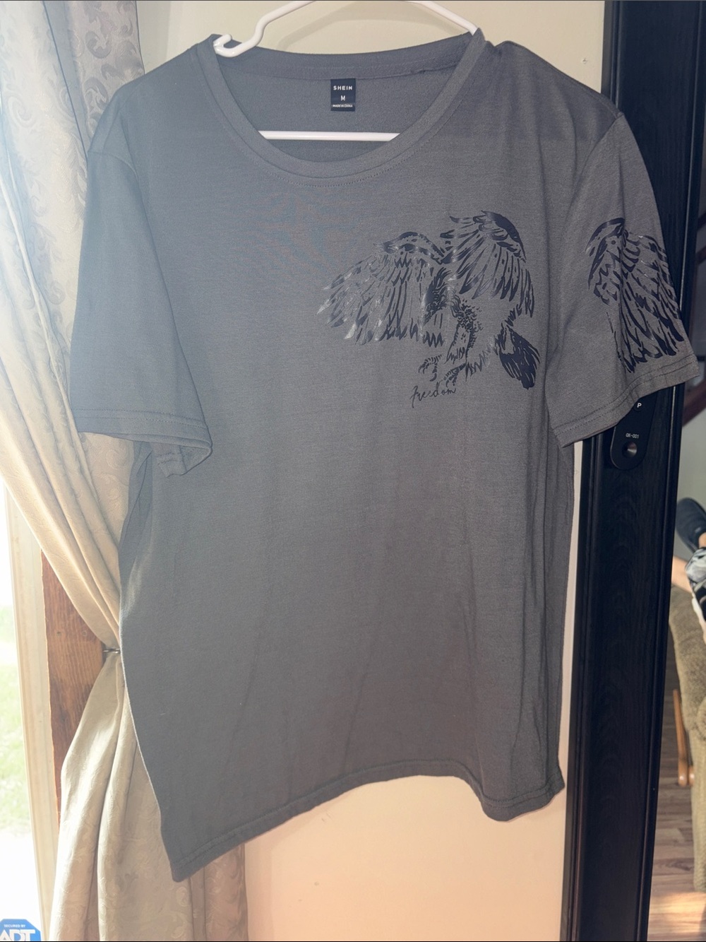SHEIN Gray Short Sleeve Tee with Wing Graphic